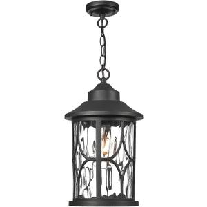 zeyu Modern Outdoor Hanging Porch Light, 14.6 Inch Outdoor Pendant Lights for Porch, Die-Cast Aluminum with Clear Water Ripple Glass, Black Finish, ZX48MH-WG BK (Large)