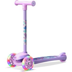 3 Wheel Scooter for Kids, Smooth Light Up LED Front Wheels, Wide Anti Slip Deck, Rear Foot Brake, Easy Lean to Steer Maneuvering, Indoor & Outdoor Ride On Toys for Ages 2 Up, (Mermaid Theme)