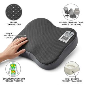 Ergonomic Memory Foam Seat Cushion – Non-Slip Orthopedic Chair Pad for Home, Office, & Car, Color: Charcoal Gray / Slate Gray, Width: ~17 to 18 inches, Thickness/Height: ~2.5 to 3 inches 