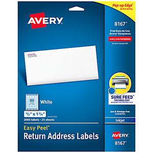Avery® Easy Peel® Address Labels With Sure Feed® Technology, 8167, Rectangle, 1/2" x 1-3/4", Matte White