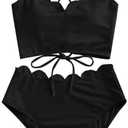 ZAFUL Women's Ruched High Waisted Tankini Swimsuit Criss Cross Bikini Set Tummy Control Bathing Suit (XL)