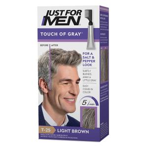 Just For Men Touch of Gray, Mens Hair Color Kit with Comb Applicator for Easy Application, Great for a Salt and Pepper Look - Light Brown, T-25, Pack of 1