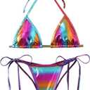 Women's Liquid Metallic Rainbow Bikini Sets Shiny String Padded Triangle 2 Pieces Swimsuit Set (XX-Large)