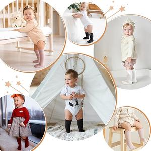 Century Star Baby Girl Socks Knee High Socks Toddler Ruffle Tube Sock Long Solid Stockings for Infant (0-6 Months, 3 Pairs White 02)