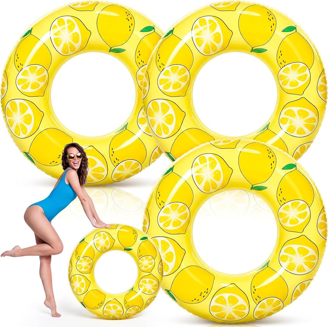 Arrowbash Large Swim Ring for Adults 39.37 Inches Inflatable Pool Floats Single Sided Print Pool Inner Tube Swim Ring Floaties for Adults Summer Swimming Beach Party Supplies, 3, Lemon