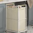 Laundry Hamper with Wheels,Laundry Basket with Wooden handle, Laundry Sorter with Removable Liner Bag,Suitable for Laundry Room, Bedroom,Bedroom(Beige, 78L)