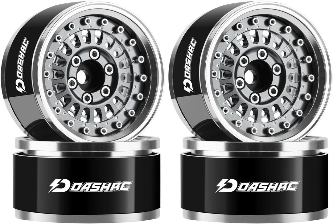 1.9 Beadlock Wheels, Aluminum Alloy Adjustable Negative Offset Rims for 1/10 RC Crawlers SCX10 TRX4 TRX6 VS4-10 GEN7 GEN8 RC4WD D90 Upgrade Parts, 4PCS (Space Grey)