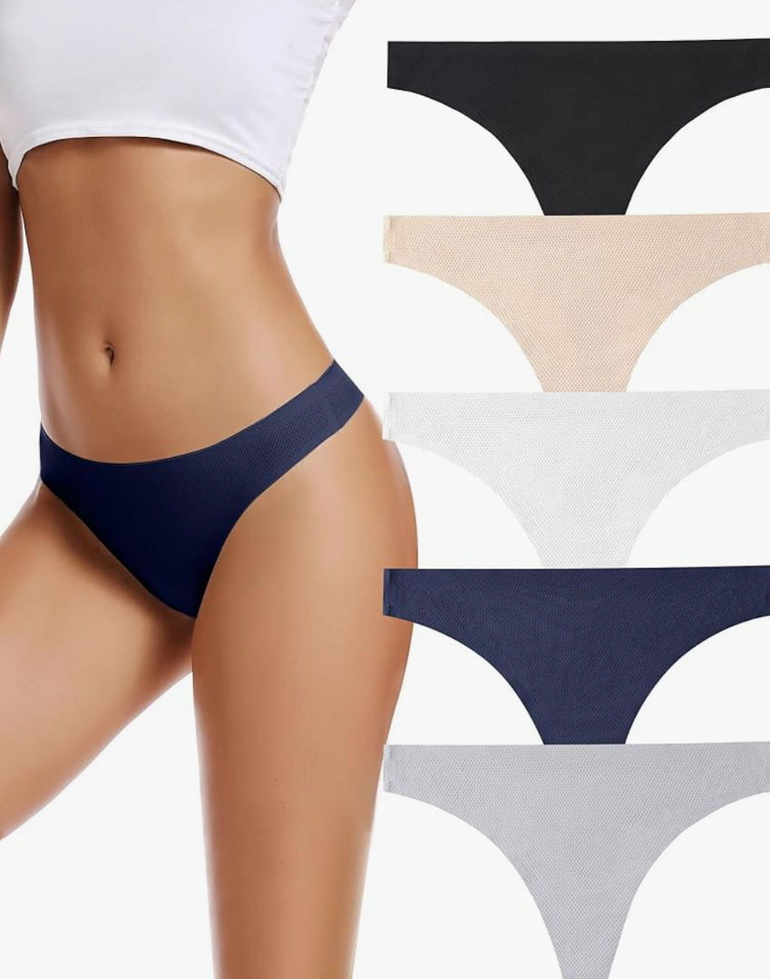 voenxe Seamless Women Underwear Thongs,No Show Ladies Thong,No Line Workout Breathable Comfortable Panties,Soft Undies,5-Pack, S