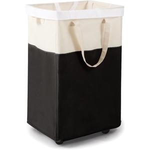 Laundry Basket with Wheels, 90L Large Collapsible Laundry Baskets, Foldable Rolling Laundry Hamper with Removable Wash Bag for Laundry, Clothes Storage, Tall Laundry Basket with Handles Black