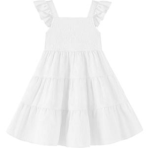 Toddler Baby Girls Dress Sleeveless Ruffle Baby Girls Summer Dress Casual Solid Floral Little Kid Boho Beach Sundress (18-24 Months, White)