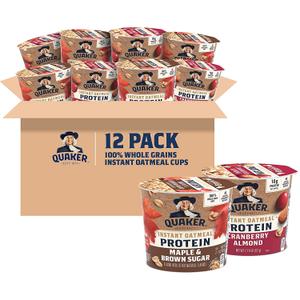 Quaker Instant Oatmeal Express Cups, 10g Protein 2 Flavor Variety Pack, (Pack of 12) (EXP 11/08/26)