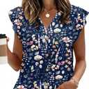 XIEERDUO Womens Tops Ruffle Sleeve Tunic Top Ladies Tops and Blouses Spring Clothes Tunic Tops for Women Business Casual (Blue, L)
