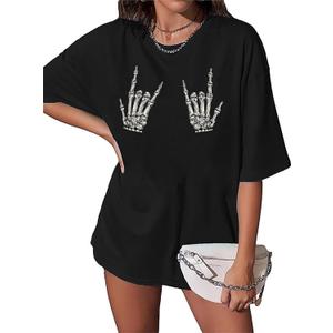 Vintage Oversized Tshirts for Women Graphic Tees Short-Sleeve Retro Country Music Shirts Nashville Tshirt Loose Fit (Small, Rock Black)