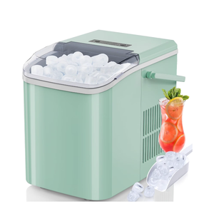 EDX Countertop Ice Maker, Self-Cleaning Portable Ice Maker Machine with Handle and Ice Scoop, Bullet Ice Cubes, 9Pcs/6Min 26.5Lbs/24H for Home/Kitchen/Bar/Party, Green