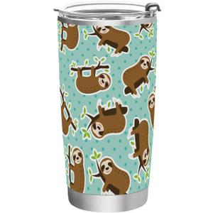 Sleeping Sloth 20 oz Stainless Steel Vacuum Insulated Coffee Ice Cup with Lid and Straw | Double Wall Water Bottle Travel Mug | Gifts for Women Men,600ml