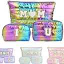 Hiroyuki 3pcs Iridescent Quilted Makeup Bag (ILOVEUMOM, Rainbow)