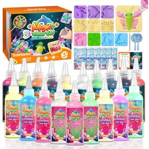 Timetome Magic Water Elf Toy Kit for Kids 20 Gels (11 Standard + 6 Glitter + 3 Glow) & 10 Molds, DIY Squishy Maker, Aqua Fairy Gel Toys, Night Glow & Glitter, Valentine Gifts for Boys & Girls 3+