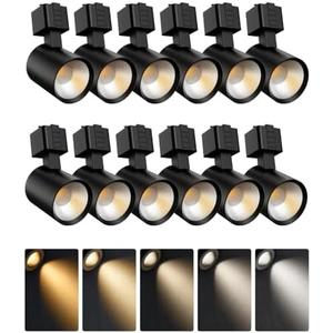 ALAMPEVER 12 Pack LED Track Lighting Heads, Dimmable J Type LED Track Lights with 5 Selectable Color Temperatures, 2700K/3000K/3500K/4000K/5000K, 10W, 800LM, 36°, Ideal for Home Commercial Use, Black