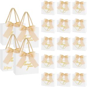 50 Pack Small Thank You Gift Bags with Handles, 5.5''x 2.5''x4.7'' Mini White Gift Bags Bulk for Baby Shower, Birthday, Wedding, Party Favors
