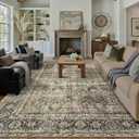 PureCozy Vintage Area Rug 9x12 Brown Washable Living Room Large Carpet Non Slip Bedroom Indoor Office Low Pile Traditional Distressed Retro Accent Rug for Dining Room