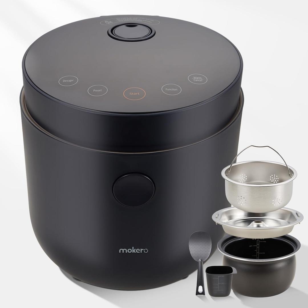 Low Carb Sugar Rice Cooker 2 Cups Uncooked and 4 Cups of Regular Cooking Small Carb Reducing Maker Rice and Grain Multi-Cooker with Stainless Steel and Nonstick Inner Pot