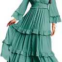 Amegoya Women's V Neck Long Sleeve Boho Maxi Dress Summer Wedding Guest Long Flowy Engagement Dresses M/L