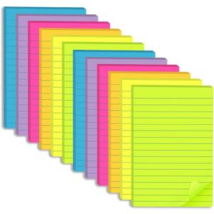 (12 Pack) Lined Sticky Notes 4x6 in,Large Notepads with Lines,Ruled Stickies Super Sticking Power,Office School Memo Note Pads Bright Colors,Post on Windows Doors,Recyclable,Easy to Write on