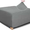 NeColorLife Square Ottoman Cover Jacquard Fabric Ottoman Slipcover Thick Stretchable Footrest Stool Covers for Oversized Square and Rectangle Ottoman,Large Size,Grey