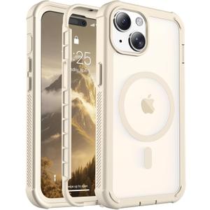 Magnetic for iPhone 15 Case, [Compatible with MagSafe][Military Grade Drop Protection][Heavy Duty Protection][Non-Slip][Shockproof] 2-Layer Durable Bumper Phone Case 6.1''-Antique White