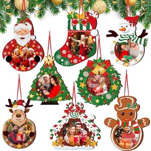 Yalikop 16 Pcs Christmas Photo Frame Ornaments Wooden Nutcrackers Santa Snowman Snowflake Picture Frame Tree Decoration DIY Photo Keepsakes for Xmas Party Decorations Winter Holiday Gift (Classic)