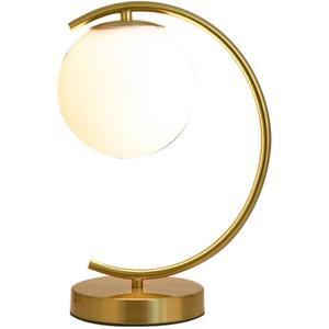 KCO Lighting Mid-Century Bedside Table Lamp Modern Glass Ball Desk Lamp Gold Reading Lamp Moon Shape Metal Table Light for Bedroom Living Room Office
