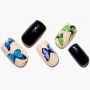 GLAMERMAID Y2K Butterfly Black Press on Nails Medium Square, Green Glossy Glitter Gel Stick on Fake Nals Short Square, Jump Color Glue 0n Nails Kit for Women, Reusable Acrylic False Nails Manicure Set, Pack 6