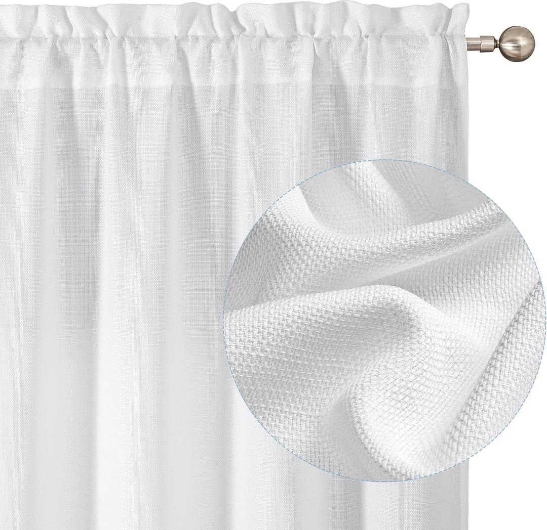 Chyhomenyc White Curtains 45 Inch Length 2 Panels, Faux Linen Textured Semi Sheer Light Filtering Soft Airy Rod Pocket Window Treatment Drapes for Living Room Bedroom, 30Wx45L Inch, 2 PCS (30"W x 45"L (Pack of 2), White)