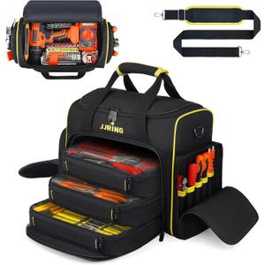 JJRING 2.0 Gen Tool Bag With 3 Removable Cases, Double Layers&Large Capacity Tool Tote, Multi-Pocket Organizer For Tools and Crafts, Durable And Water-Resistant(Yellow)