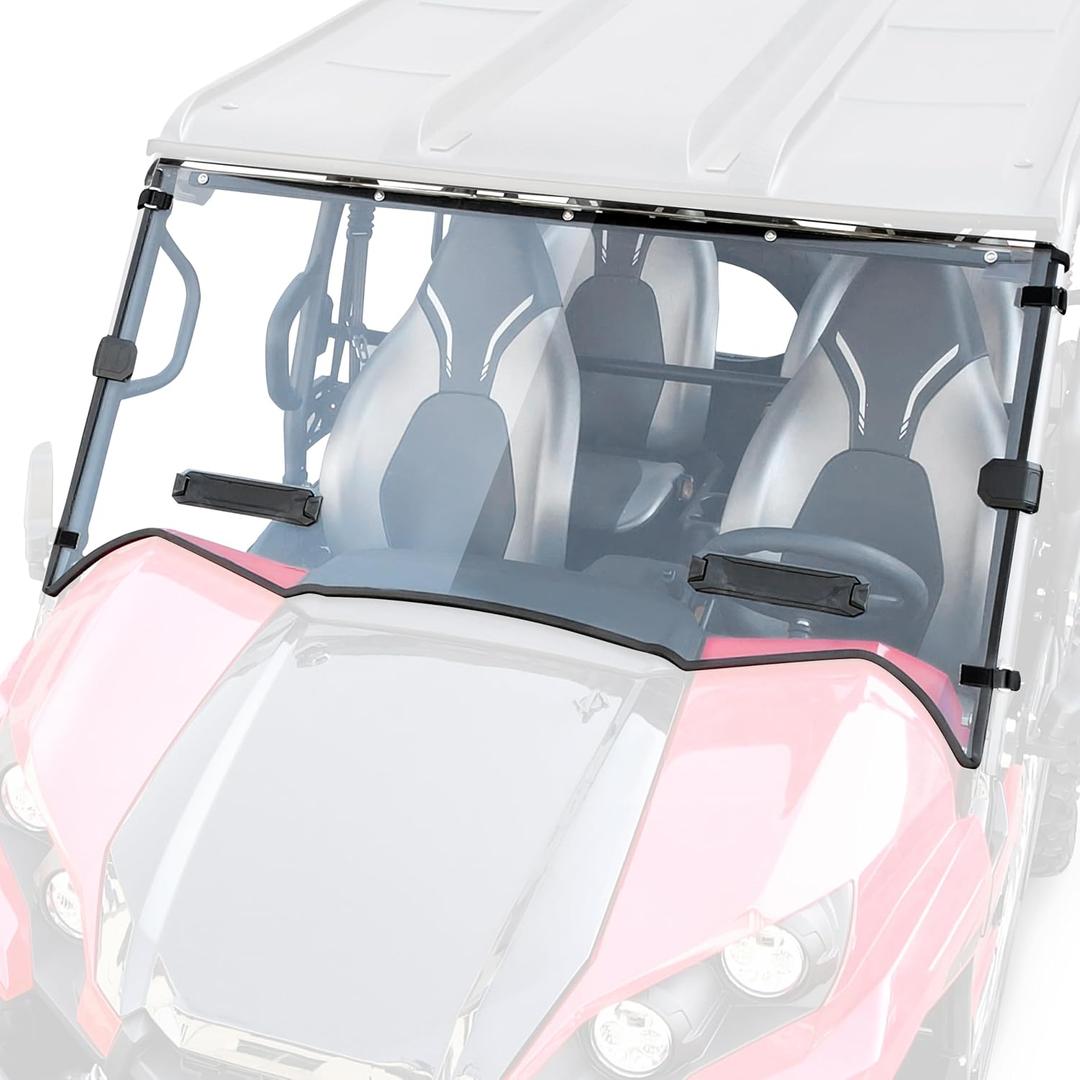 Front Full Windshield for Kawasaki Teryx 800 / Teryx4 800 2016-2025, 1/5" Clear Scratch Resistant Polycarbonate Durable Hard Coat Vented Windscreen, 95% Light Transmittance, UTV Accessories