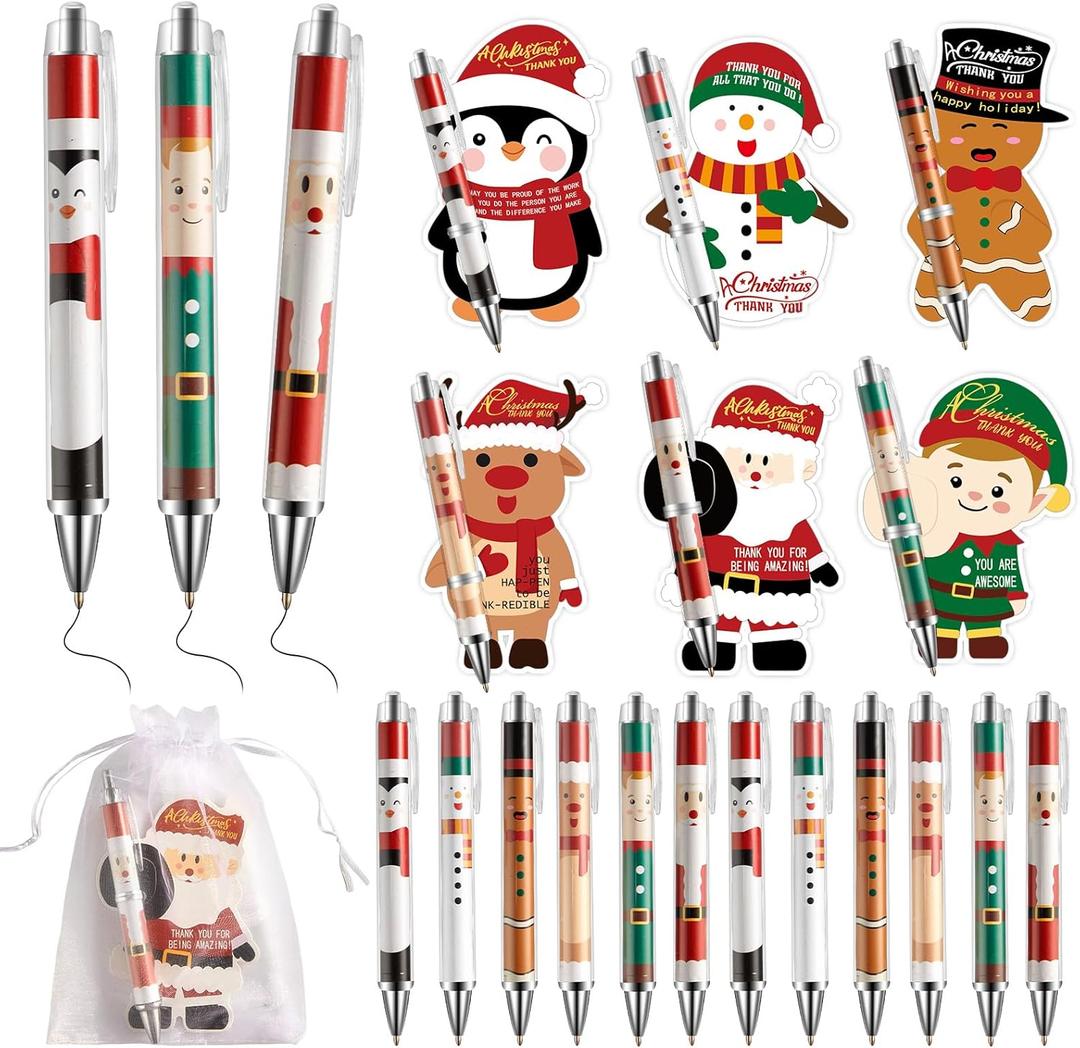 36 Sets Christmas Pen Gifts Bulk, Novelty Pens Bulk Xmas Ballpoint Pens with Thank You Cards Organza Bags Inspirational Santa Claus Cards for School Office Home Teacher Coworker Employee Appreciation