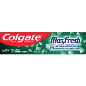 Colgate MaxFresh Clean Mint Fluoride Toothpaste, 6.3 oz | Fresh Breath Toothpaste with Mini Breath Strips, Fluoride Formulated, Leaves Mouth Feeling Refreshed for Hours