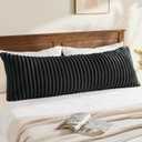 BEDELITE Fluffy Faux Fur Body Pillow Cover with Zipper, Luxury Plush 3D Striped Pillow Cover 20x54 Inches, Super Soft and Cozy Long Body Pillow Pillowcase for Bed Sofa Couch Room Decor(Black)