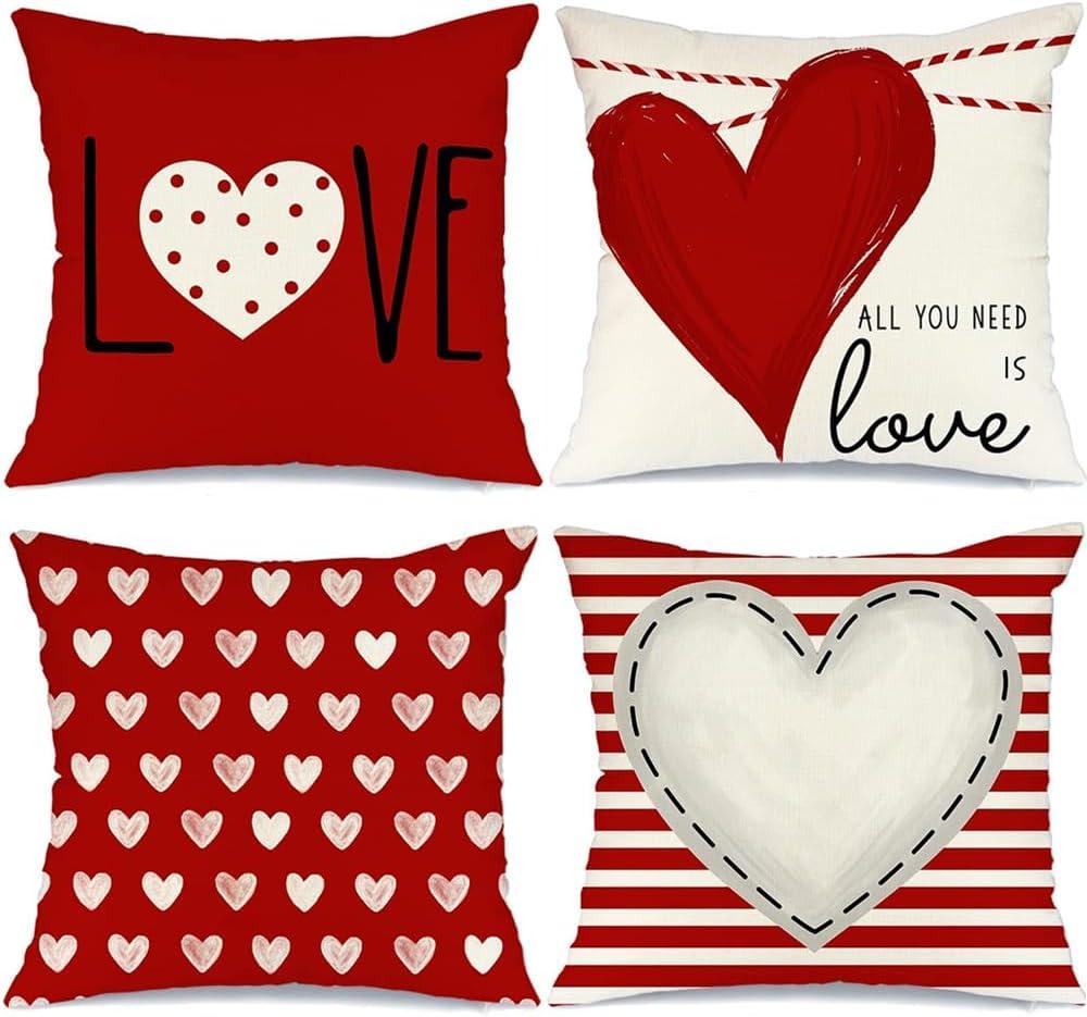 Valentines Day Outdoor Pillow Covers, 18 x 18 inch Set of 4 Waterproof Throw Pillow Cases, Love Cushion Decor for Home Outside Patio Front Porch House Farmhouse 2026(Love B)