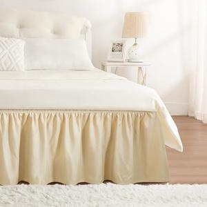 RIMELA Oatmeal Bed Skirt King Size 15 Inch Drop, Elastic Bed Skirting for Bed Base and Frame, Bedding Dust Ruffle Easy to Install, Lightweight Wrap Around Adjustable Bedskirt