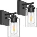 Set of 2 Wall Sconces for Bathroom, Modern Vanity Light Fixtures, Matte Black Wall Mount Lighting Lanterns, Farmhouse Wall Lights with Clear Glass Shade for Bedroom Living Room Mirror Hallway Kitchen