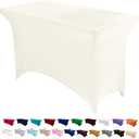 Peomeise 4FT Spandex Table Cover Rectangular Stretch Spandex Tablecloth (Ivory,4FT)
