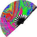 SoJourner Bags Rave Fan - Large Folding Fan - Clack Fan Hand Fan for Raves, Halloween, Burlesque, Rainbow Outfits for Women & Festival Accessories (Psychedelic 1)