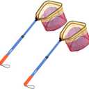 Kids Fishing Net - Telescoping Bait, Minnow, and Butterfly Net With 11.4" Depth, Handle Extends to 30" for Easy Catch and Release (Blue-2pack)