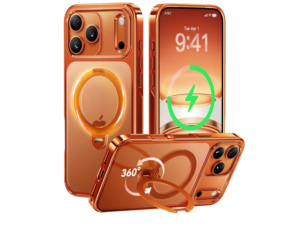 CASEKOO 360 Spin Magnetic Stand for iPhone 17 Pro Max Phone Case with [Fit for MagSafe][17FT Military Protection] Slim Hand-Polished Frame Titanium Alloy Sturdy Stand 6.9", Glossy Cosmic Orange
 4 sustainability features