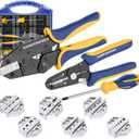 haisstronica Crimping Tool Set - 6PCS Crimping Die for Heat Shrink,Insulated Nylon,Non-Insulated,Ferrule Wire End,Open Barrel Terminals,Solar Connectors - with Wire Stripper Tool and Screwdriver