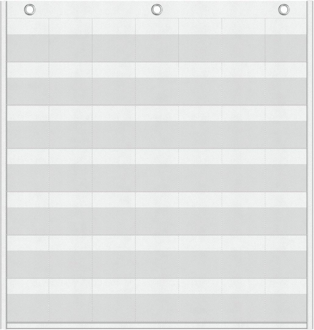 Yoink 45 Pockets Classroom Calendar Pocket Chart for Kids Learning - Monthly Calendar with Durable Fabric, Homeschool and Teacher Supplies, Preschool Kindergarten Wall Decor, Only Chart (White)