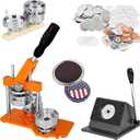 2.28x2.28in Fridge Magnet Maker Machine for Craft Enthusiasts & Small Business Startups - 58mmx58mm DIY Round Photo Refrigerator Sticker Magnet Press Machine + Paper Cutter + 200pcs Materials (Orange)