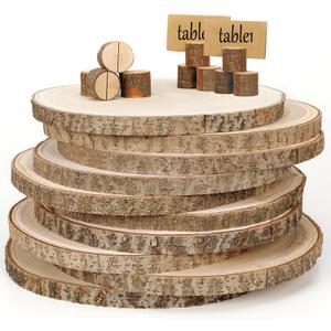 10 Pieces 8-9 Inch Wood Slices, Round Natural Wood Slices with Wood Table Number Holders and Cards, for Weddings, Table Centerpieces Decor, Parties, Christmas and Family Gatherings, and Other DIY Projects