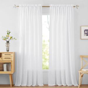 RYB HOME White Curtains Linen Textured Sheer Light Filtering Semi Sheer Curtains 84 inches Long Half Privacy Window Drapes for Living Room Bedroom Dining, Length 84 by Width 52 inch, 2 Panels Set